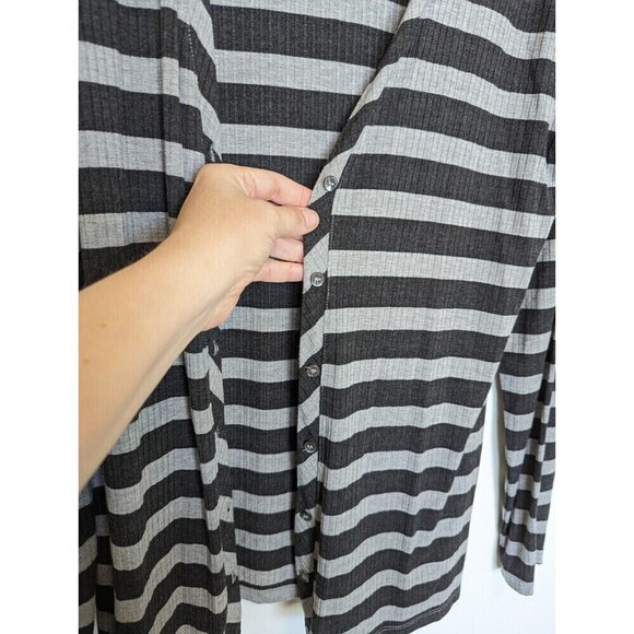 MAGASCHONI Cardigan Womens Size L Gray Ribbed Striped Lightweight Casual Sweater - Picture 5 of 11